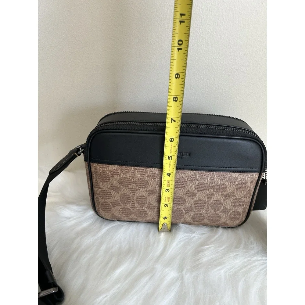 Coach Graham Tan Black Signature Canvas Leather Crossbody Bag‎ Excellent